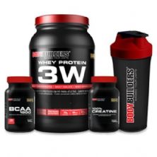 Kit Whey 3W 900g Baunilha + BCAA 1800 120 Caps + Creatine 100g + Coqueteleira- BodyBuilders