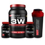 Kit Whey 3W 900g Baunilha + BCAA 1800 120 Caps + Creatine 100g + Coqueteleira- BodyBuilders