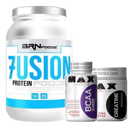 Kit Whey 7Usion - 900g Chocolate + BCAA 200 C�psulas + Creatina 150g - Max Titanium