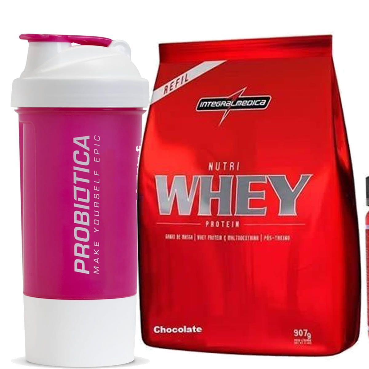 Kit Whey Isolado 900g Chocolate + Bcaa 100 C�psulas + Glutamina 300g - Probiotica