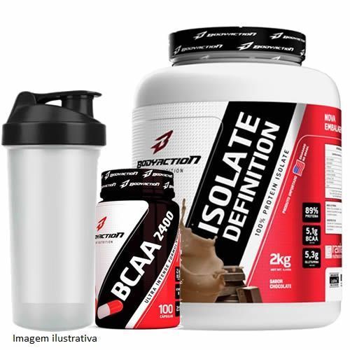 Kit Whey Isolate Definition 2000g Chocolate + BCAA 2400 - 100 caps + coqueteleira - BodyAction