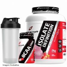 Kit Whey Isolate Definition 2000g Morango + BCAA 2400 - 100 caps + coqueteleira - BodyAction