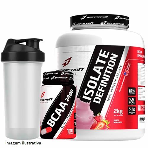 Kit Whey Isolate Definition Morango + BCAA 100 c�ps + Coqueteleira