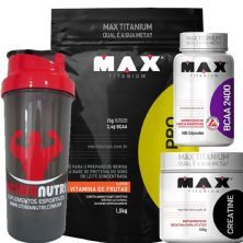 Kit Whey Pro 1500g Vit. + BCAA 100 C�ps + Creatina 150g + Coqueteleira - Max Titanium