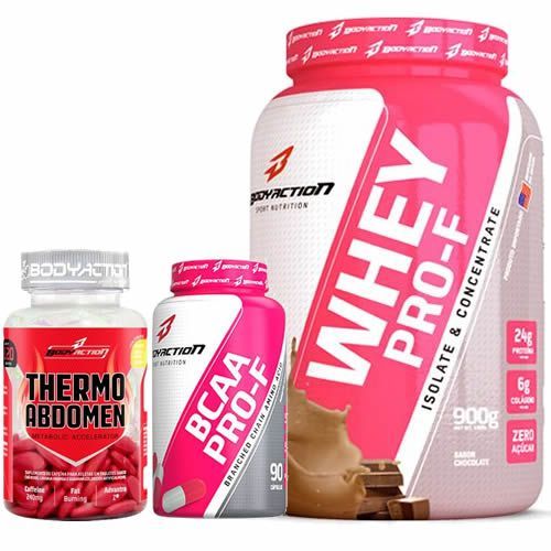 Kit Whey Pro-F Chocolate + BCAA + Thermo Abdomen BodyAction