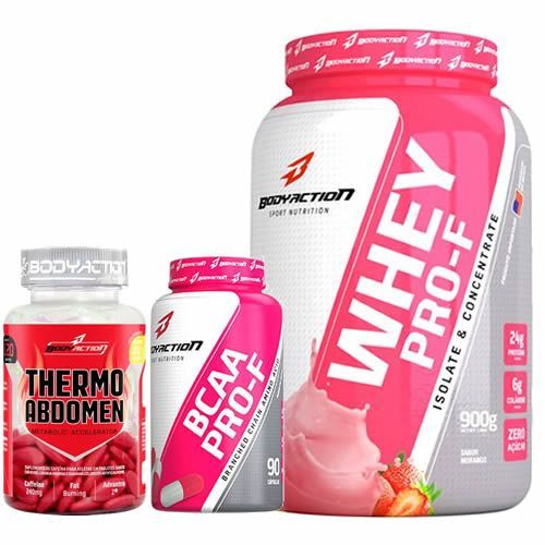 Kit Whey Pro-F Morango + BCAA + Thermo Abdomen BodyAction