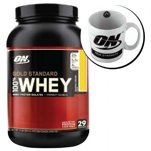 Kit Whey Protein 100% Gold Standard 909g Baunilha + Caneca - Optimum Nutrition