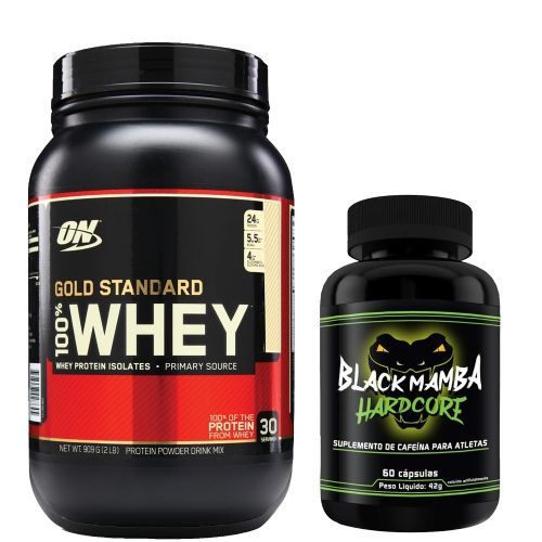 Kit Whey Protein 100% Gold Standard - 909g Brigadeiro + Black Mamba Hardcore - Intlab