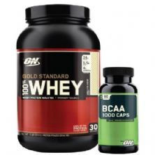 Kit Whey Protein 100% Gold Standard - 909g Cookeis & Cream+ BCAA 1000  - Optimum Nutrition