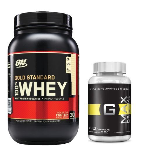 Kit Whey Protein 100% Gold Standard - 909g Cookeis & Cream + Gmax Original - Intlab
