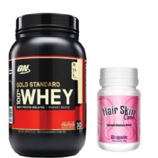 Kit Whey Protein 100% Gold Standard - 909g  Cookeis & Cream + Hair Skin Care - Intlab