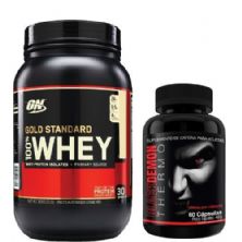 Kit Whey Protein 100% Gold Standard - 909g Doce de Leite + Black Demon Thermo - Intlab