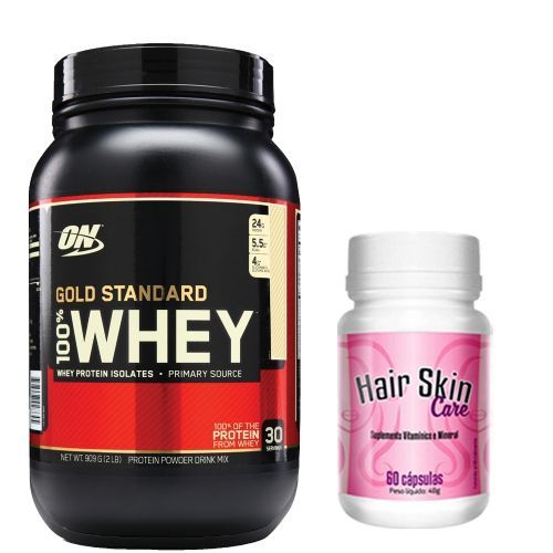 Kit Whey Protein 100% Gold Standard - 909g  Doce de Leite + Hair Skin Care - Intlab
