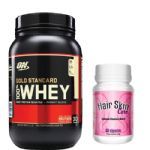 Kit Whey Protein 100% Gold Standard - 909g  Doce de Leite + Hair Skin Care - Intlab