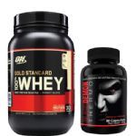 Kit Whey Protein 100% Gold Standard - 909g Morango + Black Demon Thermo - Intlab