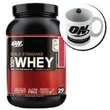 Kit Whey Protein 100% Gold Standard 909g Morango + Caneca - Optimum Nutrition