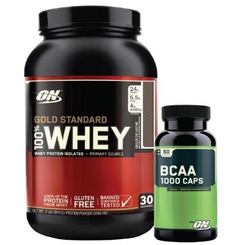 Kit Whey Protein 100% Gold Standard - 909g Doce de Leite + BCAA 1000  - Optimum Nutrition