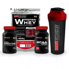 Kit Whey Protein 454g Chocolate + BCAA 4800 - 120 Caps + Creatine 100g + Coqueteleira - BodyBuilders