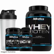 Kit - Whey Protein Morango + Bcaa + Creatina + Coqueteleira - Atlhetica