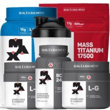 Kit Whey Proten Mass17500 Baunilha Bcaa Gluta Creatina Coqueteleira