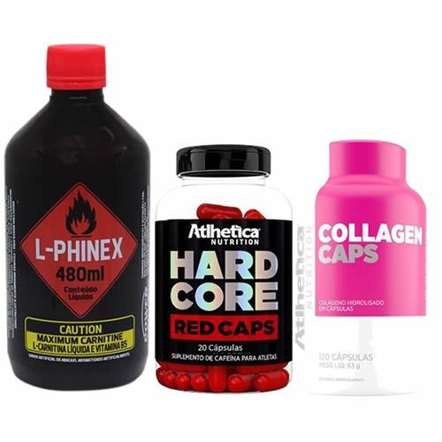 L-Phinex 480ml Abacaxi + Hardcore Red 20 C�psulas + Collagen 120 C�psulas - Atlhetica Nutrition