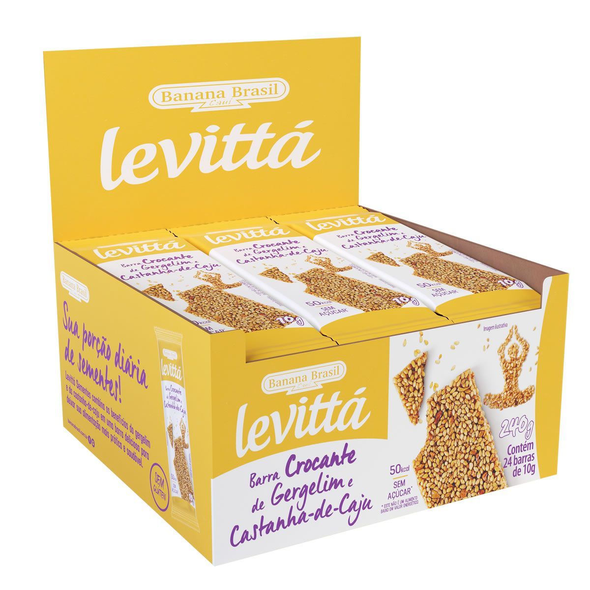 Levitt� Barra Crocante - 24 Unidades 10g Gergelim e Castanha-de-Caju - Banana Brasil