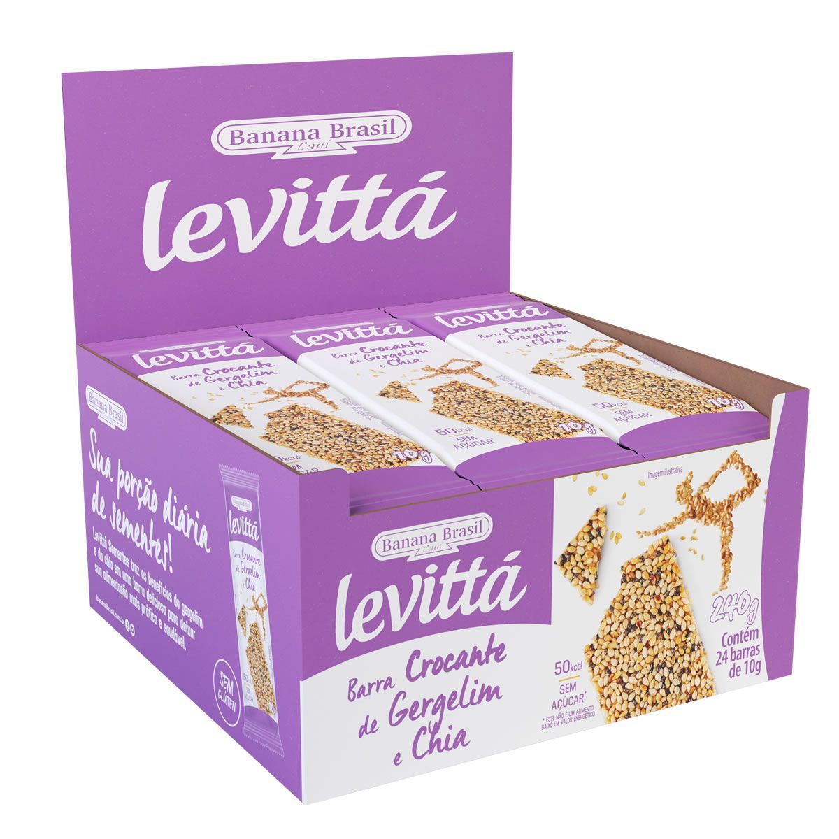Levitt� Barra Crocante - 24 Unidades 10g Gergelim e Chia - Banana Brasil*** Data Venc. 09/10/2024