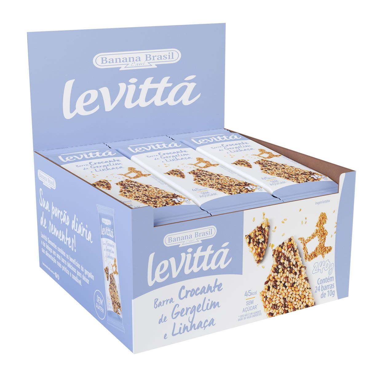 Levitt� Barra Crocante - 24 Unidades 10g Gergelim e Linha�a - Banana Brasil*** Data Venc. 11/07/2024