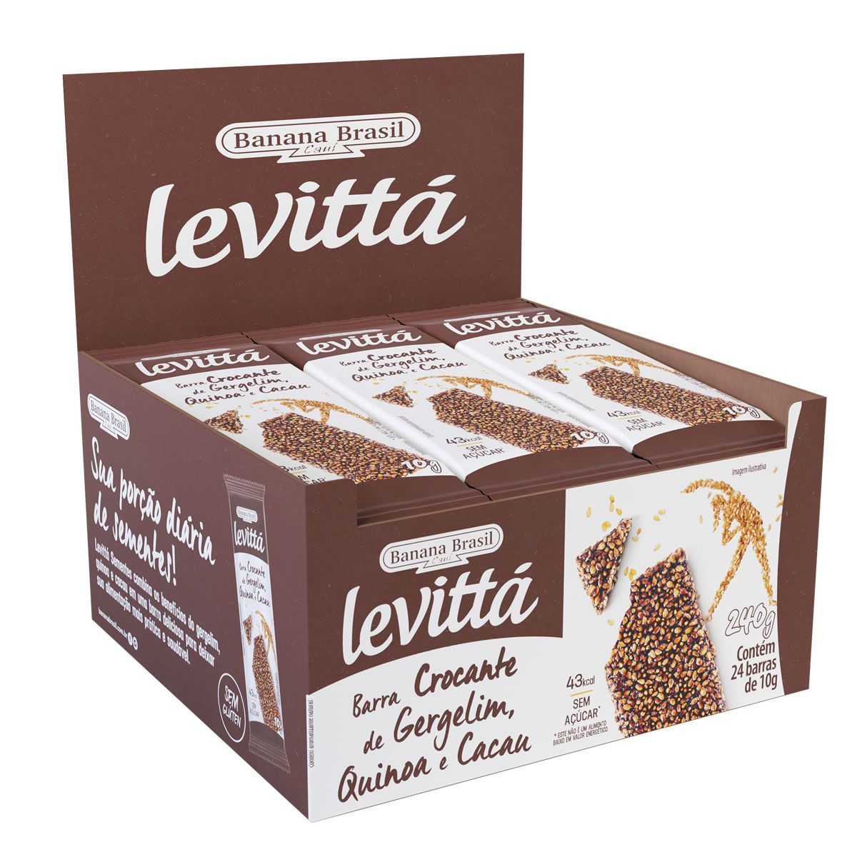 Levitt� Barra Crocante - 24 Unidades 10g Gergelim, Quinoa e Cacau - Banana Brasil