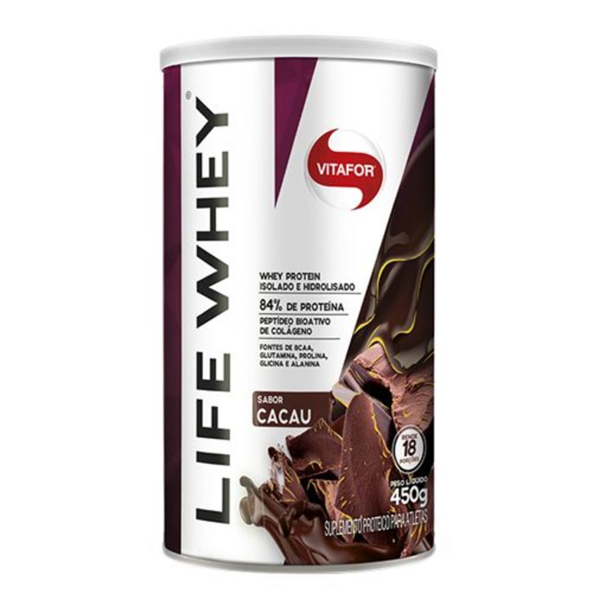 Life Whey Protein Isolado e Hidrolisado - 450g Cacau - Vitafor