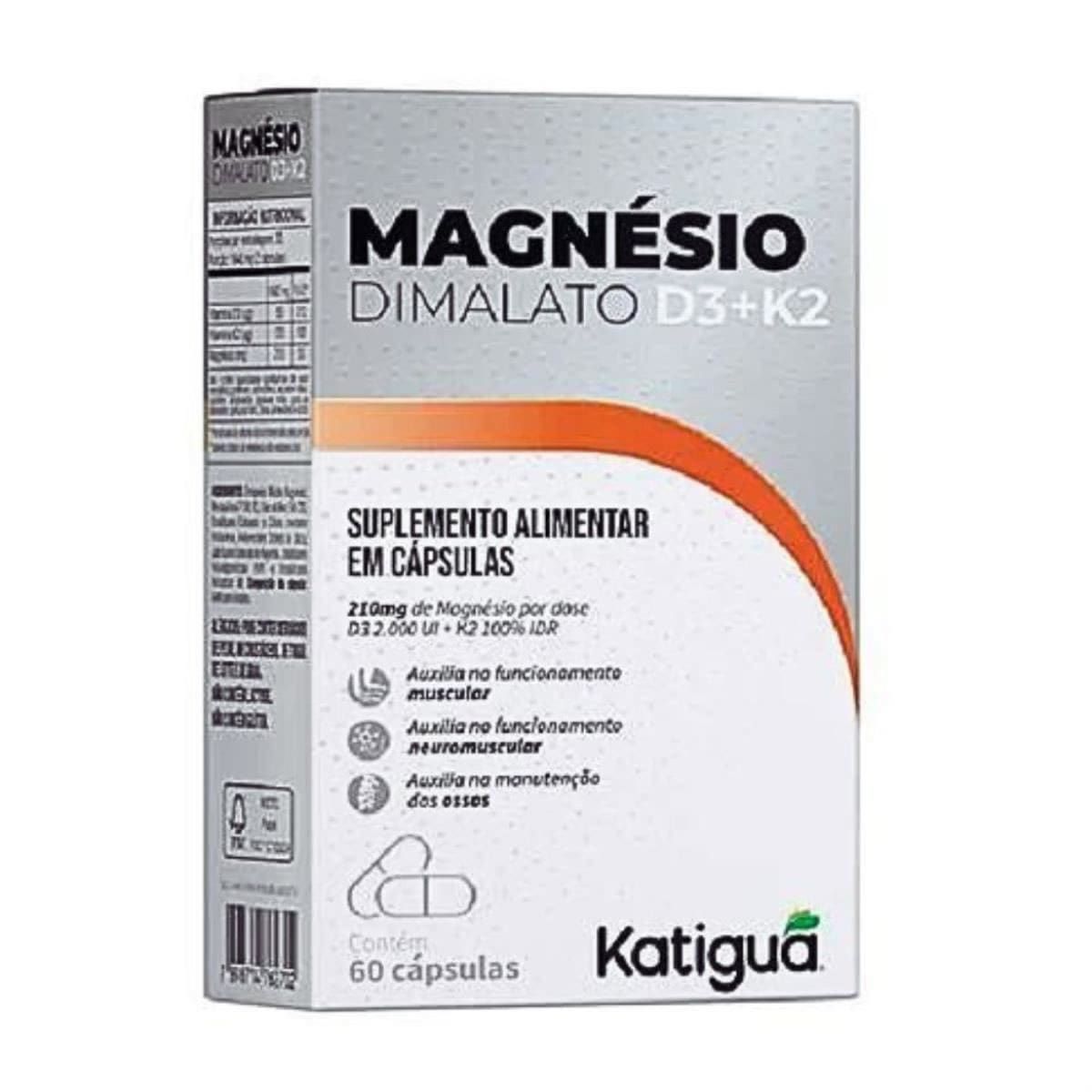 Magnesio Dimalato D3 + K2 - 60 C�psulas - Katigu�