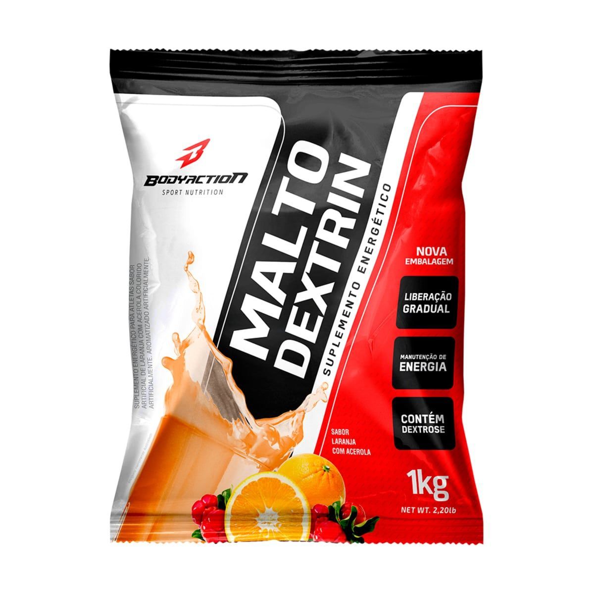 Malto Dextrin - 1000g Refil Laranja com Acerola - BodyAction*** AVARIA EMBALAGEM *** Data Venc. 30/10/2023