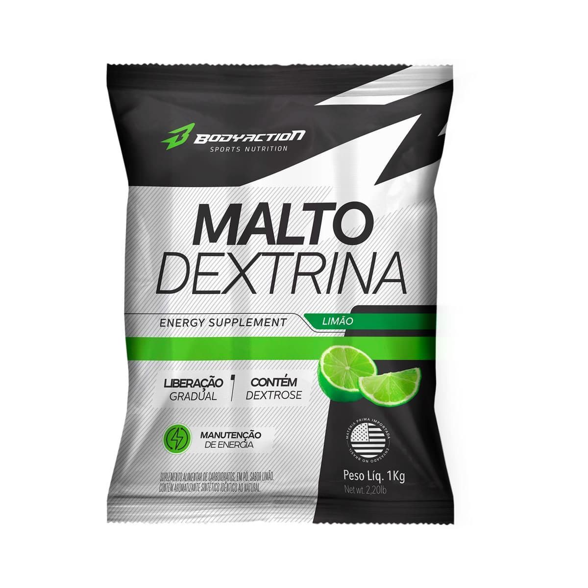 Malto Dextrin - 1000g Refil Limao - BodyAction*** Pequeno furo na embalagem*** Data Venc. 30/06/2027