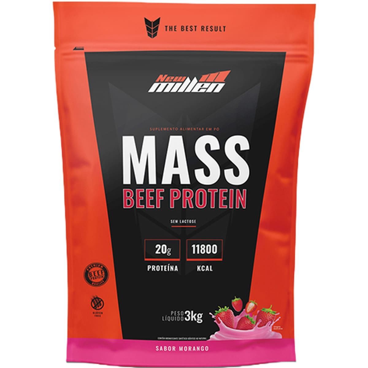 Mass Beef Protein - 3000g Refil Morango - New Millen