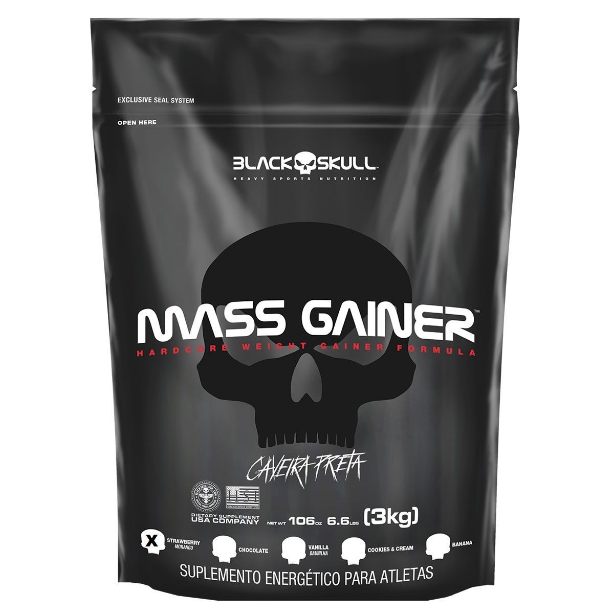 Mass Gainer - 3000g Refil Morango  - Black Skull