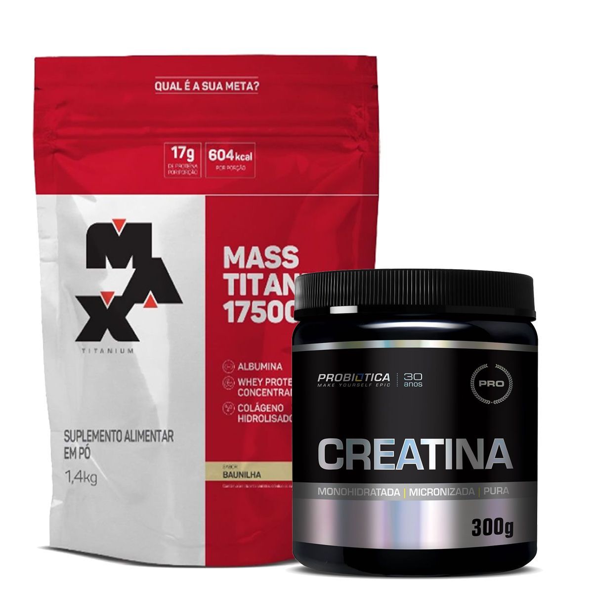 Mass Titanium - 1400g Baunilha + Creatina 300g - Probi�tica