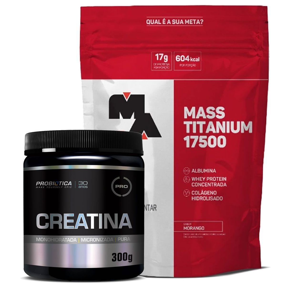 Mass Titanium - 1400g Morango + Creatina 300g - Probi�tica