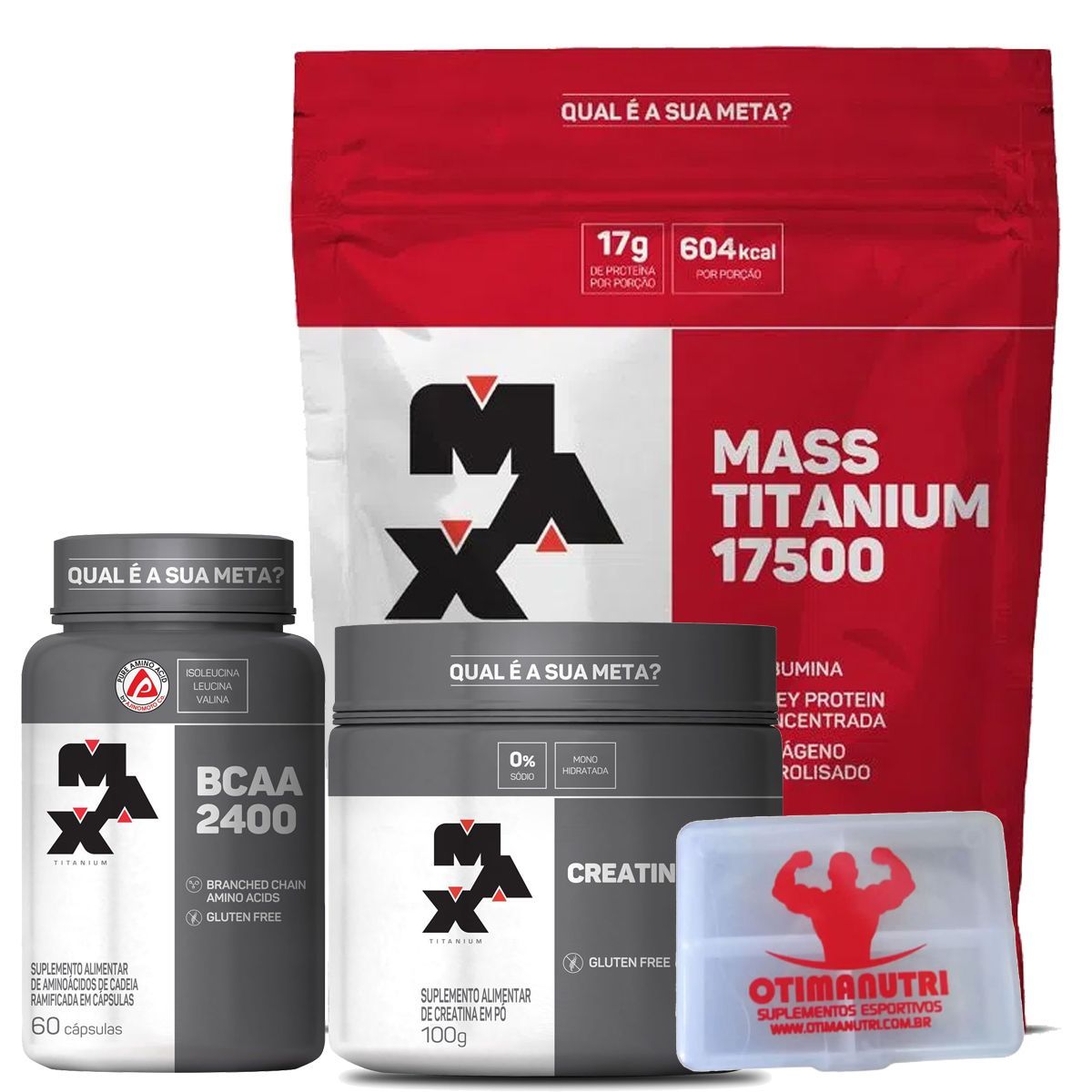 Mass Titanium 17500 - 1400g Baunilha + Creatine + BCAA + Porta Comprimidos - Max Titanium