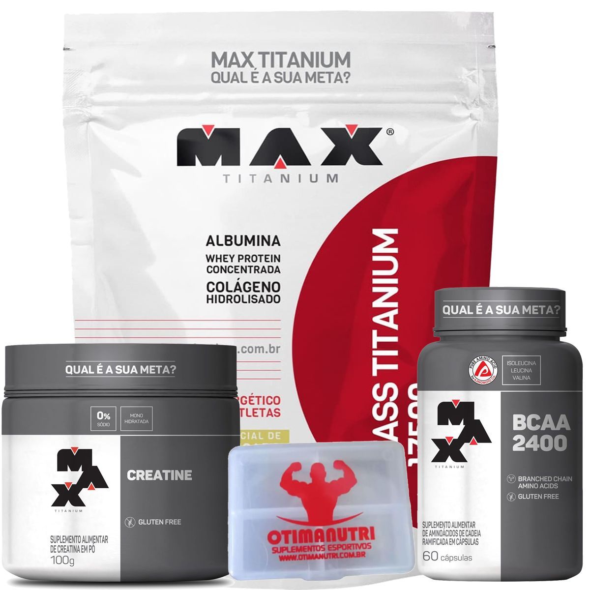 Mass Titanium 17500 - 1400g Leite Condensado + Creatine + BCAA + Porta Comprimidos - Max Titanium