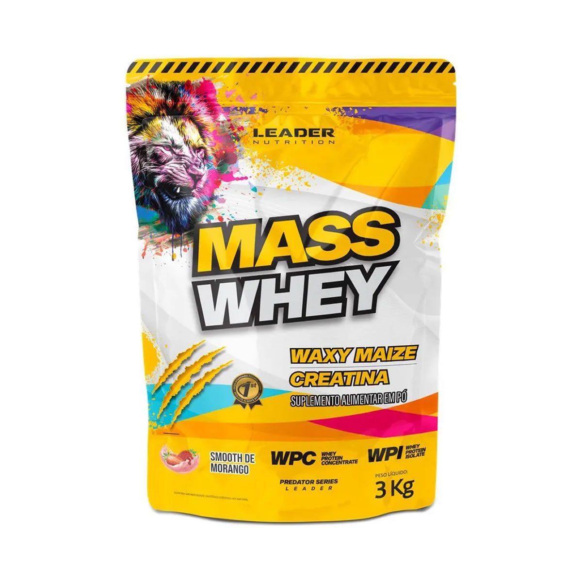 Mass Whey - Refil 3000g Shoothie de Morango - Leader Nutrition