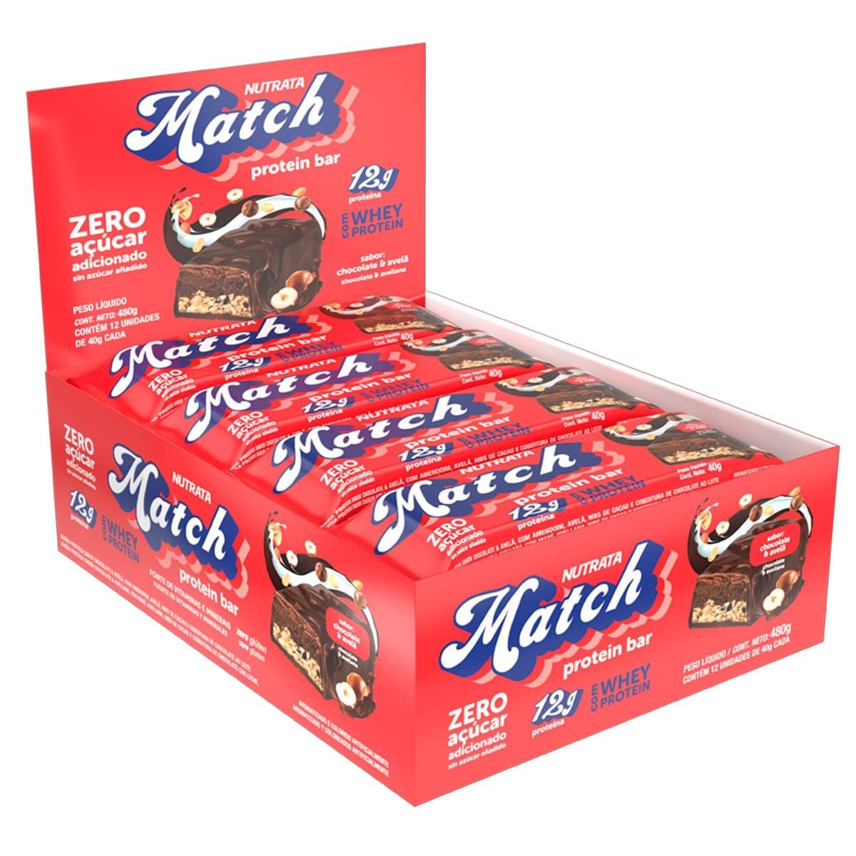 Match Protein Bar - 12 Unidades 40g Chocolate e Avel� - Nutrata*** Data Venc. 28/02/2023