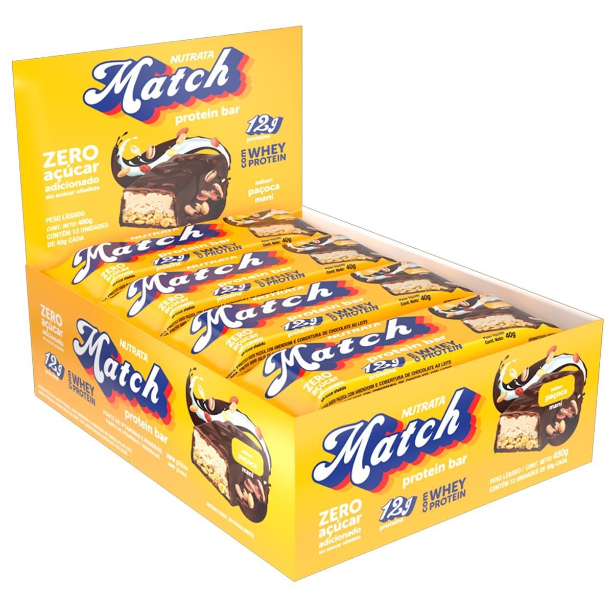 Match Protein Bar - 12 Unidades 40g Pa�oca - Nutrata*** Data Venc. 28/02/2023
