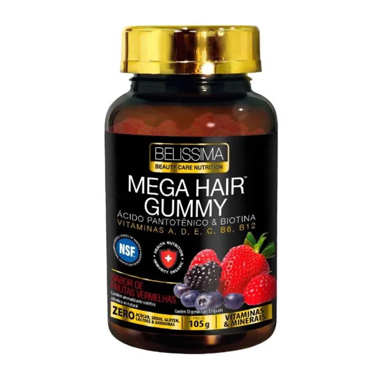 Mega Hair Gummy - 30 Gomas Frutas Vermelhas - Bel�ssima*** Data Venc. 30/04/2024