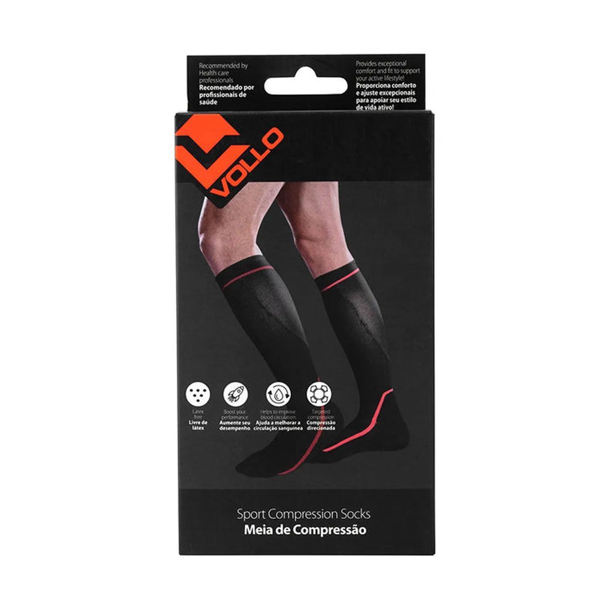 Meia de Compress�o Esportiva Par  - Preta Tamanho G - Vollo Sports