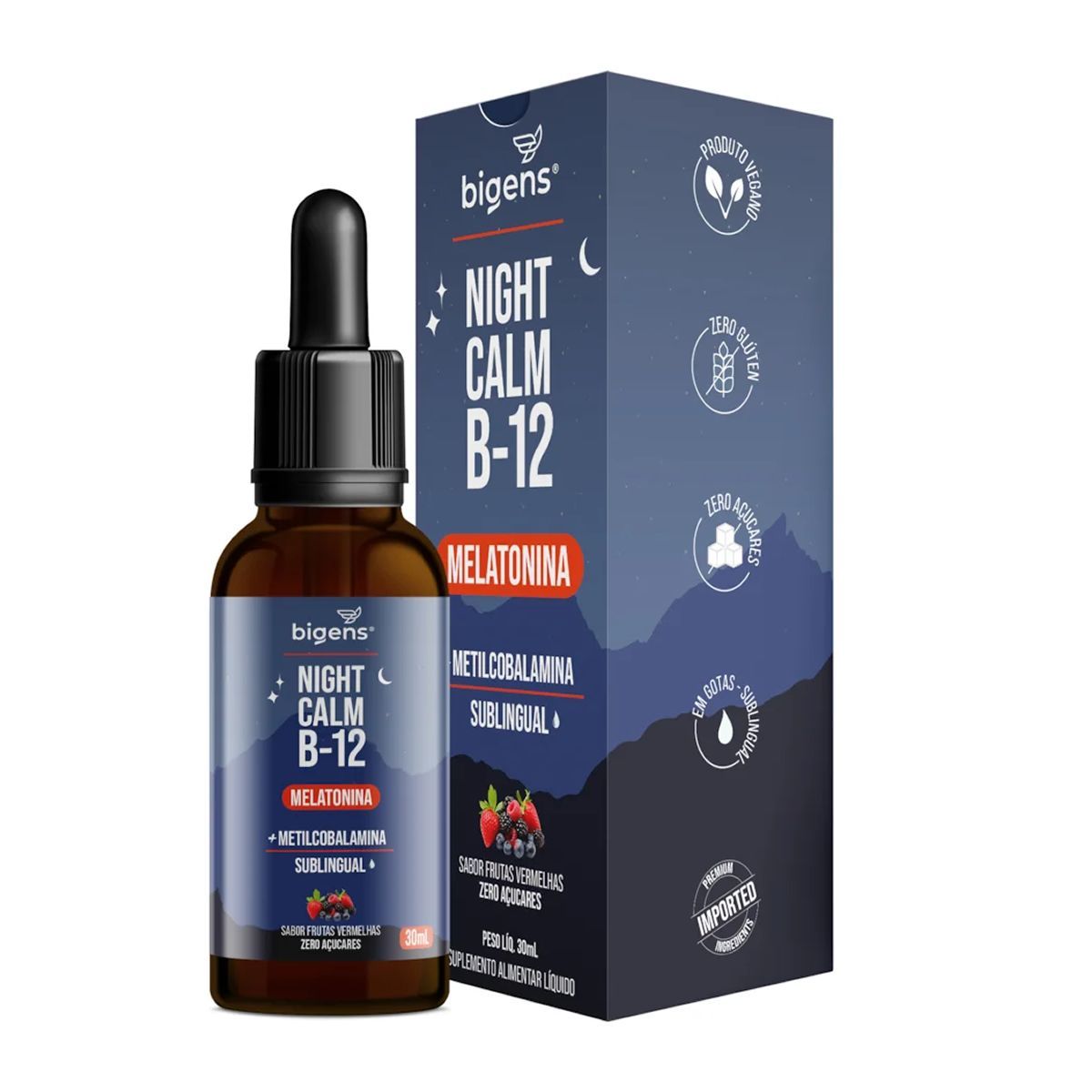 Melatonina Night Calm + B12 - 30ml Frutas Vermelhas - Bigens