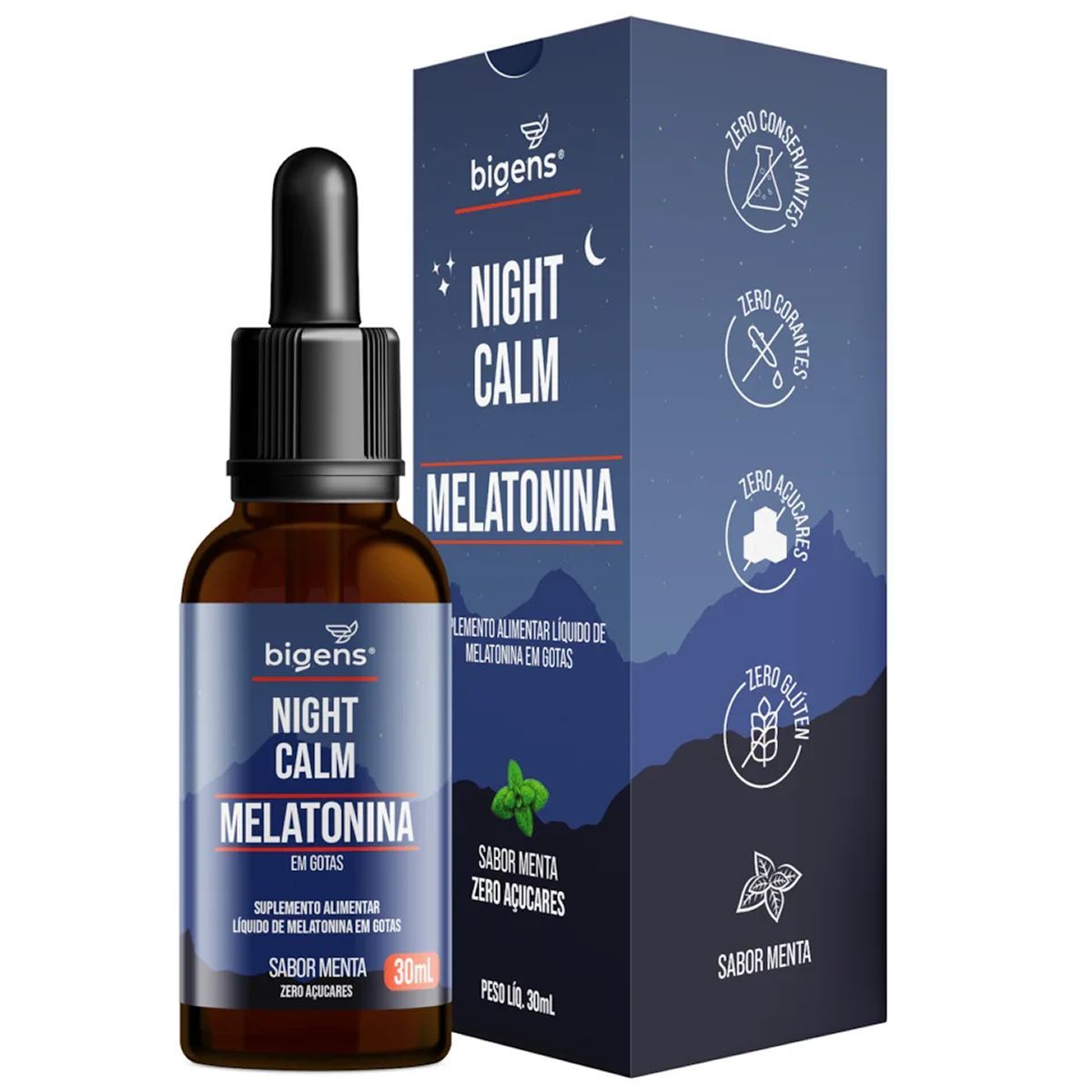 Melatonina Night Calm Gotas - 30ml Menta - Bigens