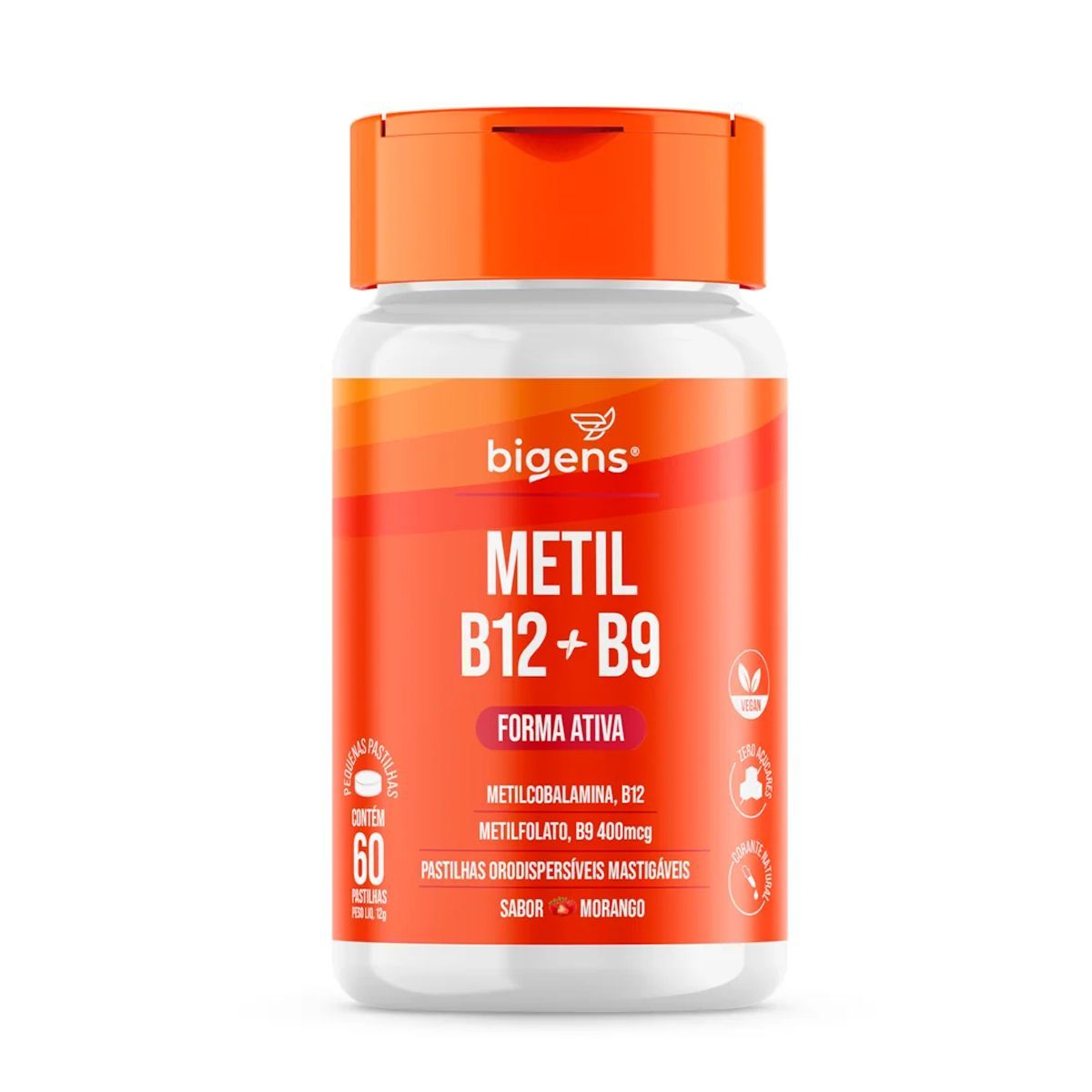 Metil B12 + B9 Mastig�vel - 60 Pastilhas Morango - Bigens