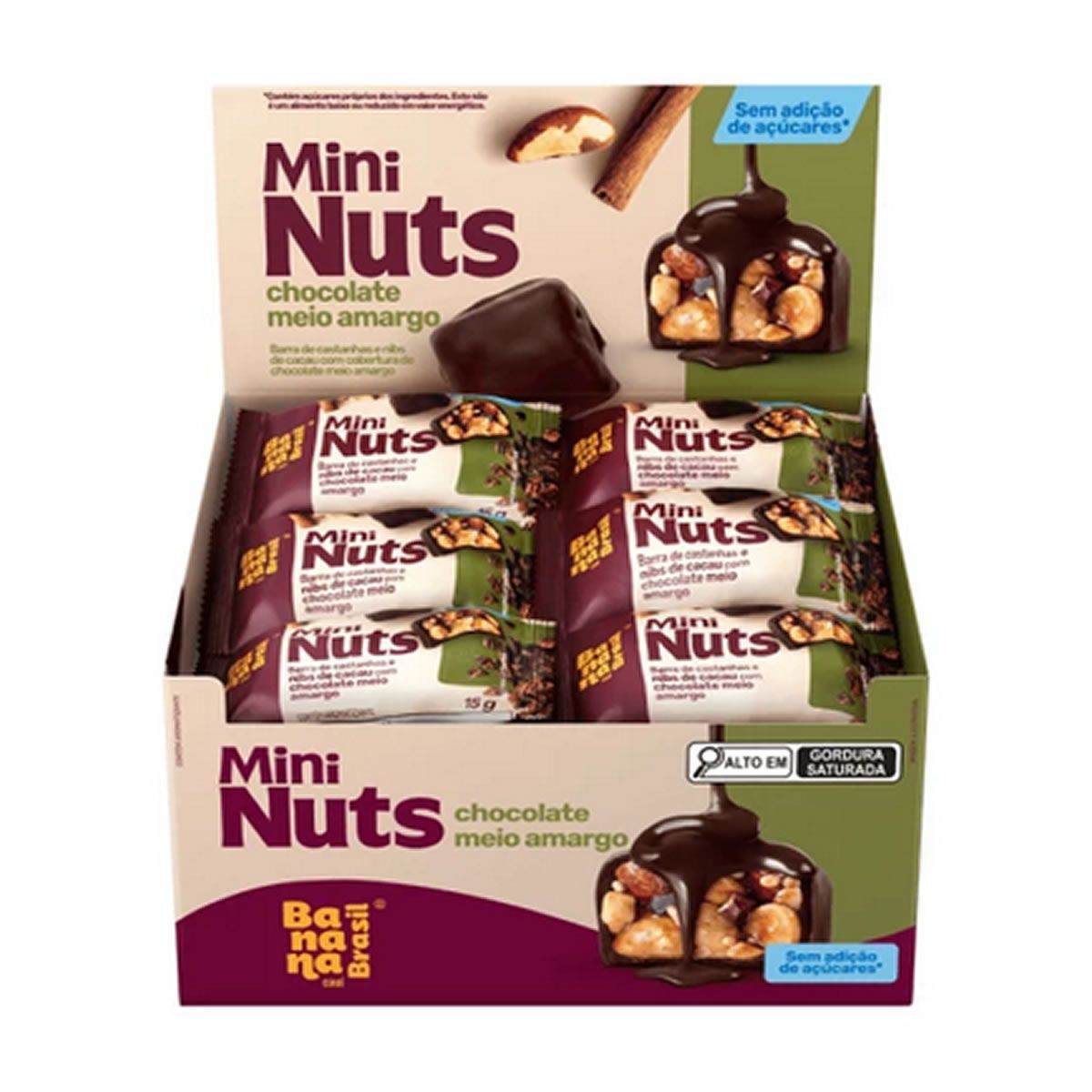 Mini Nuts - 22 Unidades 15g Chocolate Meio Amargo - Banana Brasil
