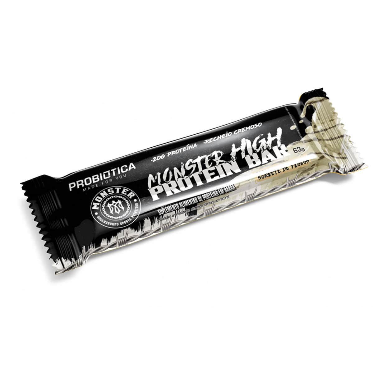 Monster High Protein Bar - 1 Unidade 63g Sorvete de Flocos - Probi�tica*** Data Venc. 25/04/2024