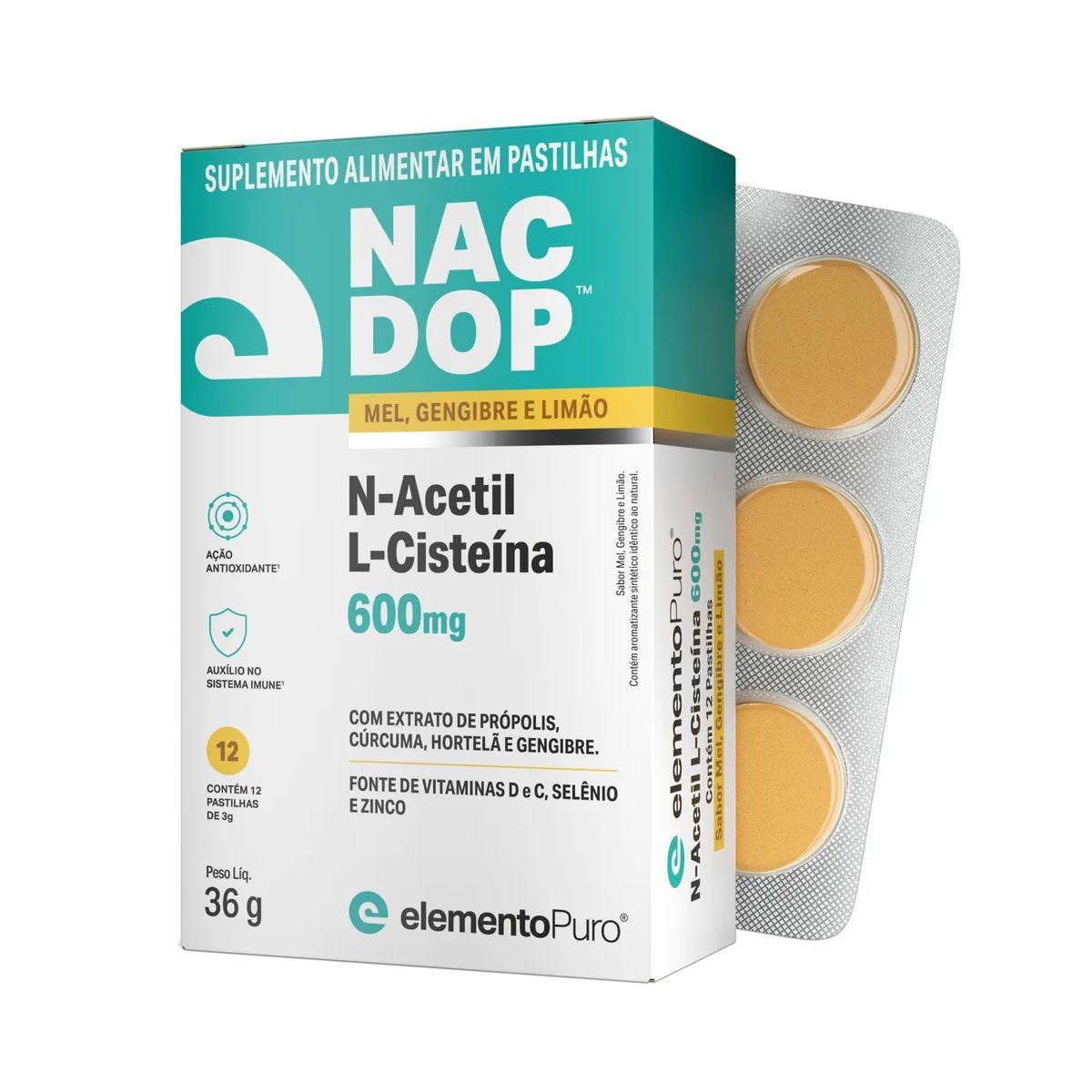 NacDop - 12 Pastilhas Mel Gengibre e Lim�o - ElementoPuro